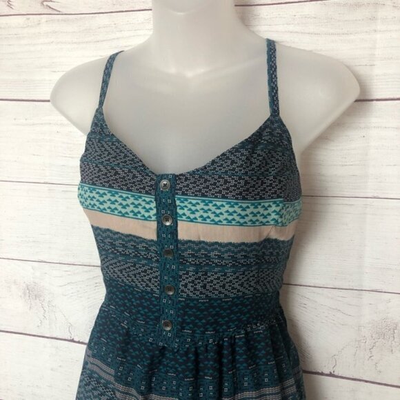 O'Neill Blue Button Down Triangle Print Tie Back Dress 13 - Picture 2 of 7